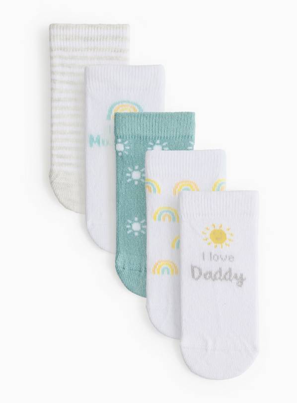 Sunshine & Love Slogan Socks 5 Pack 12-24 months